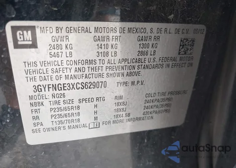 2012 Cadillac Srx Standard from USA, damaged, VIN 3GYFNGE3XCS629070